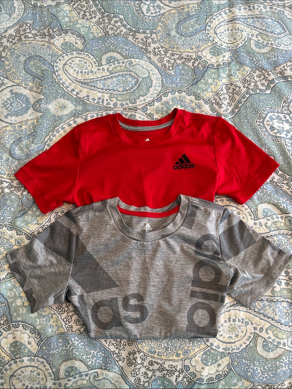 adidas Red & Gray Kid Short-Sleeve Active Tees